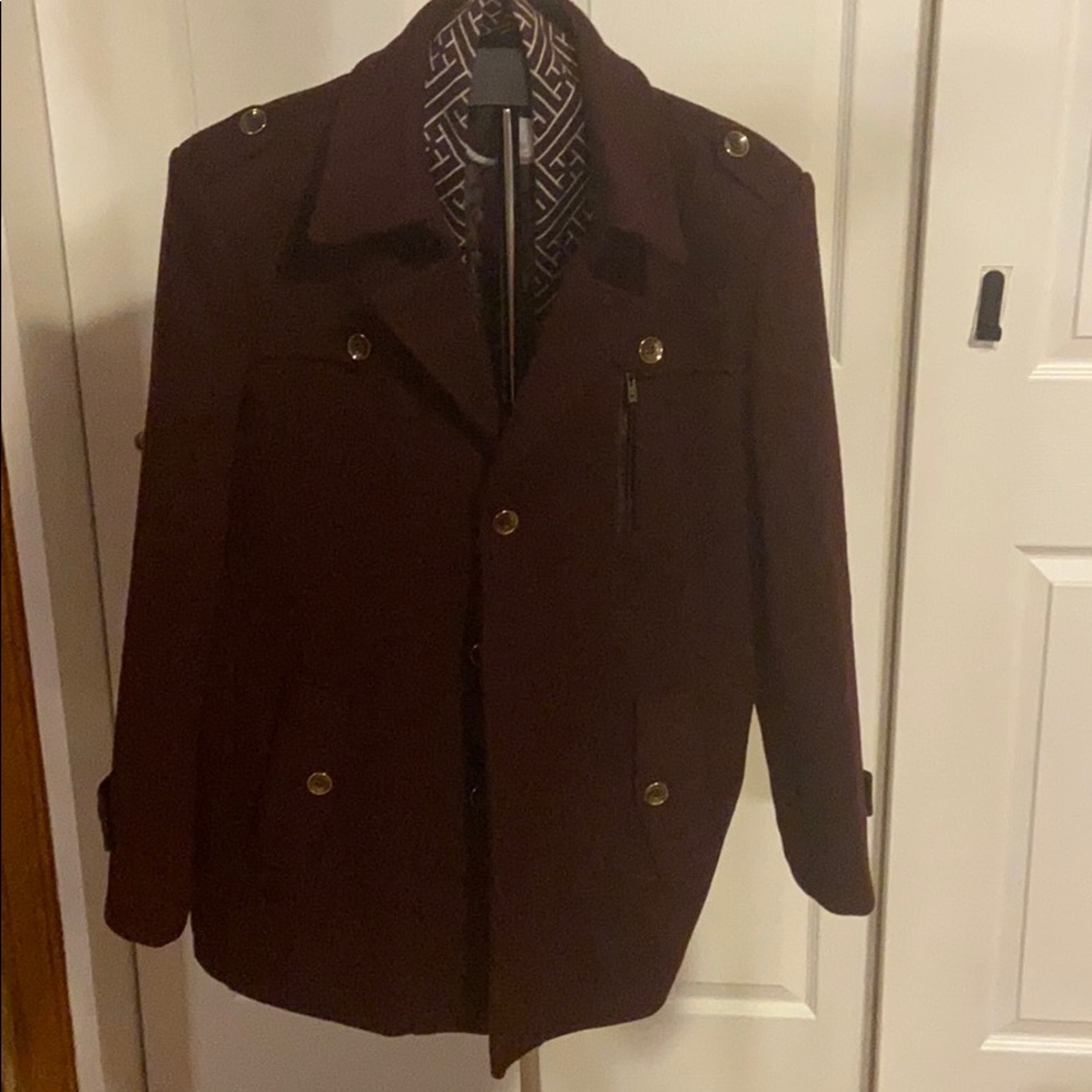 Men’s Burgundy Wool Pea Coat, 3XL, NWNT